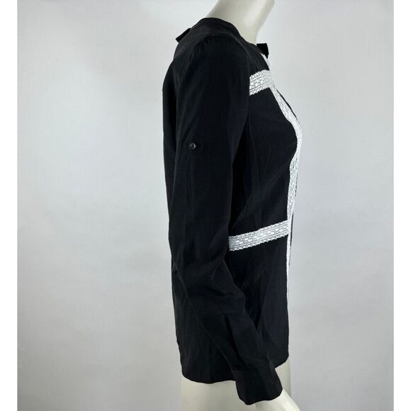 BCBGMaxazria Maggie Washable Silk Lace Blouse Women XXS NWT Long Sleeve BlackTop - Picture 5 of 15